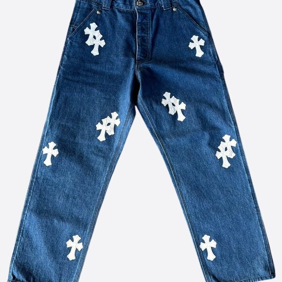 Chrome Hearts Blue & White Cross Patch Carpenter Jeans - Picture 1 of 6